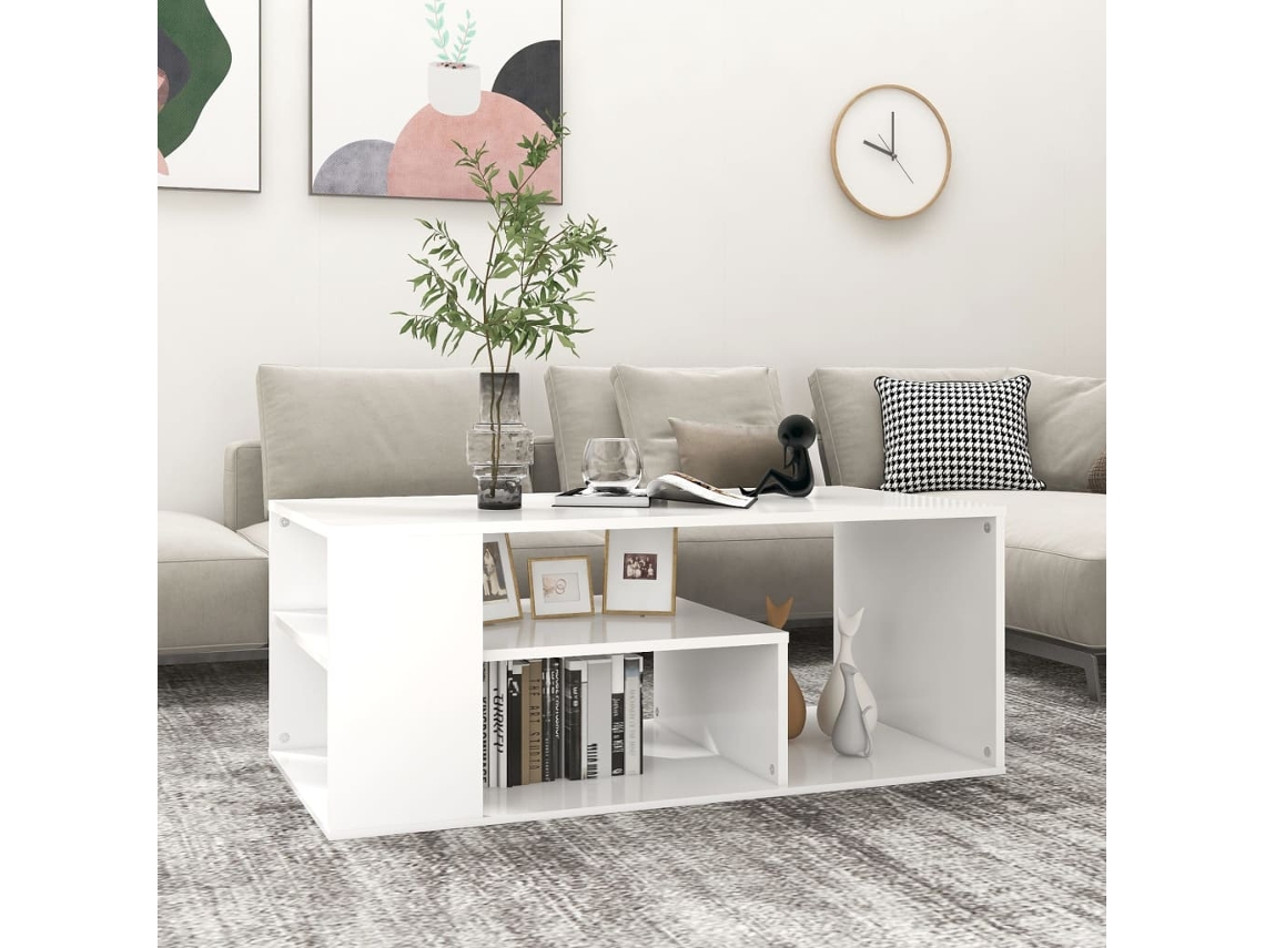Mesa De Centro Madera Contrachapada Blanco 100x50x40 Cm