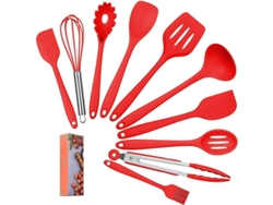 Rebe-47804-set De Utensilios De Cocina De Silicona Linjou 10 Piezas Resistente Al Calor Antiadherente Rojo