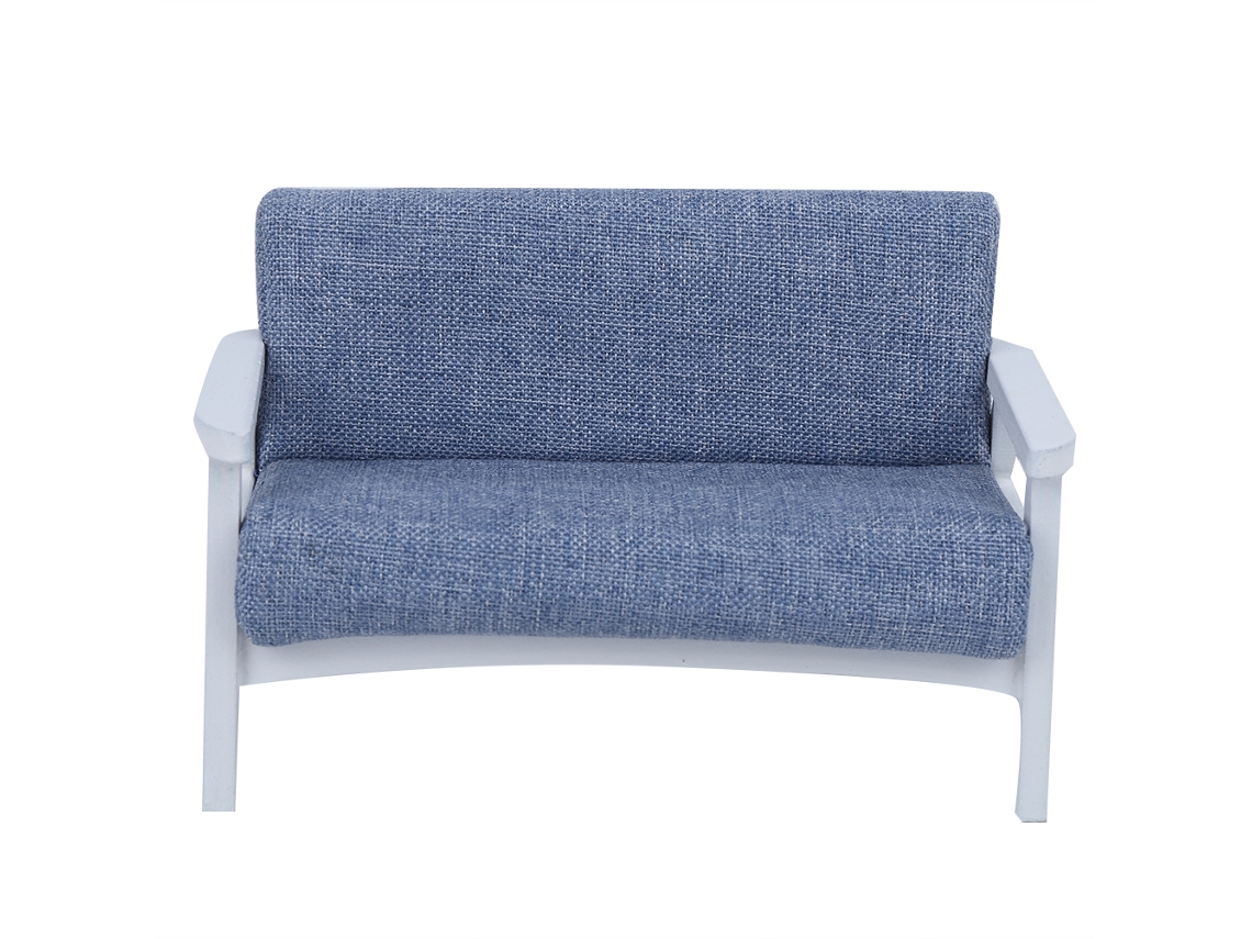 Dan26-mueble Miniatura Casa De Muñecas 1:12 Sillón De Tela Azul Sillón De Madera Japonés Sofá Miniatura