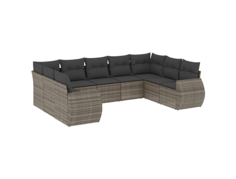 Conjunto 9 de muebles de jardín VIDAXL y cojines ratán sintético gris