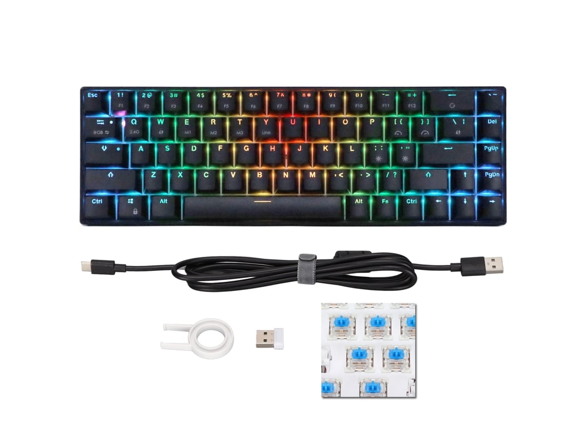 Baoj-2026teclado Mecânico Sem Fio 2.4g 68 Teclas Rgb Iluminação Dinâmica Retroativa Switch Azul Para Jogos Windows Preto