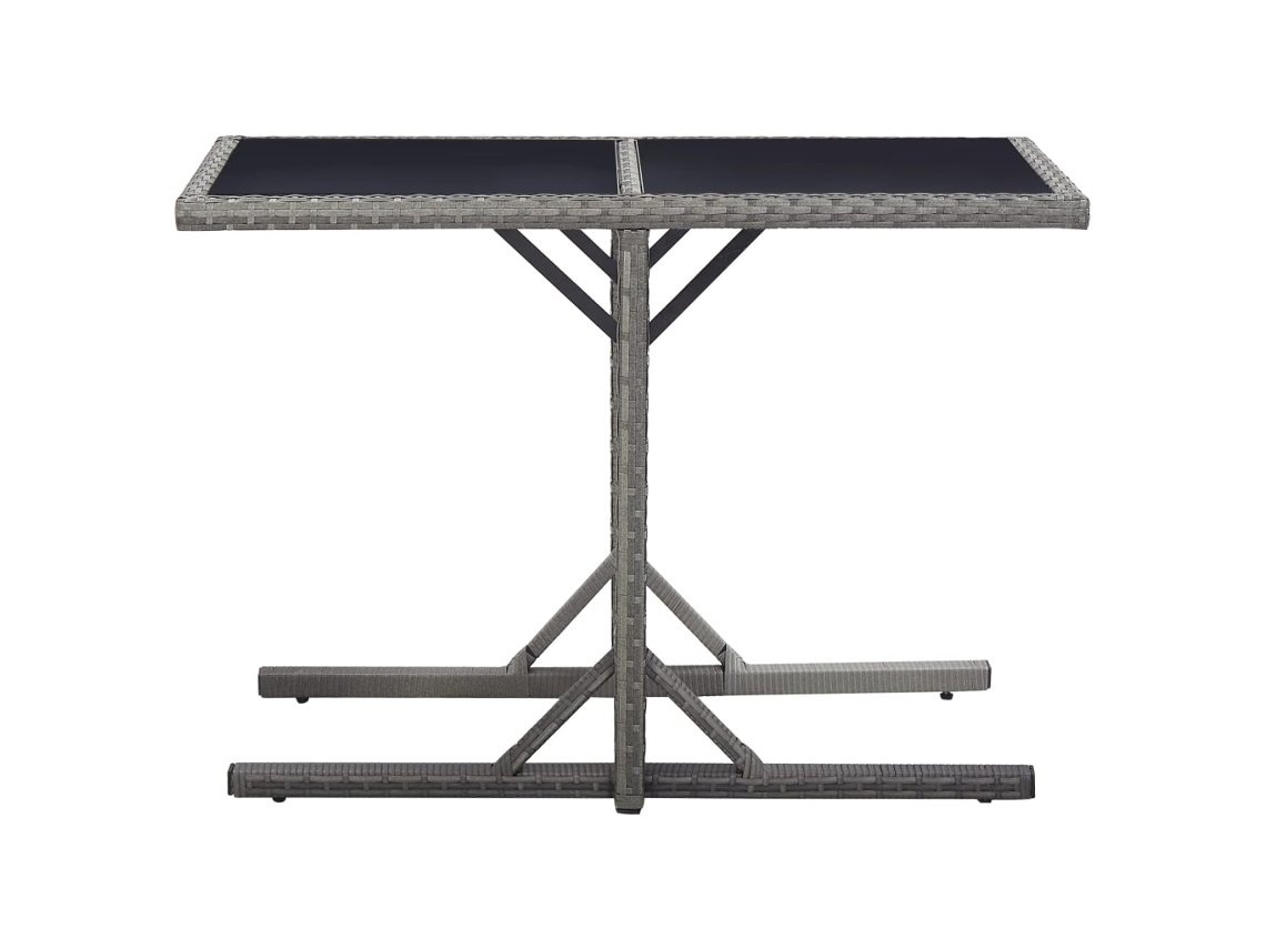 Mesa de jardín LOVELY HOME de vidrio y mimbre con pies en antracita (110 x 53 x 72 cm)