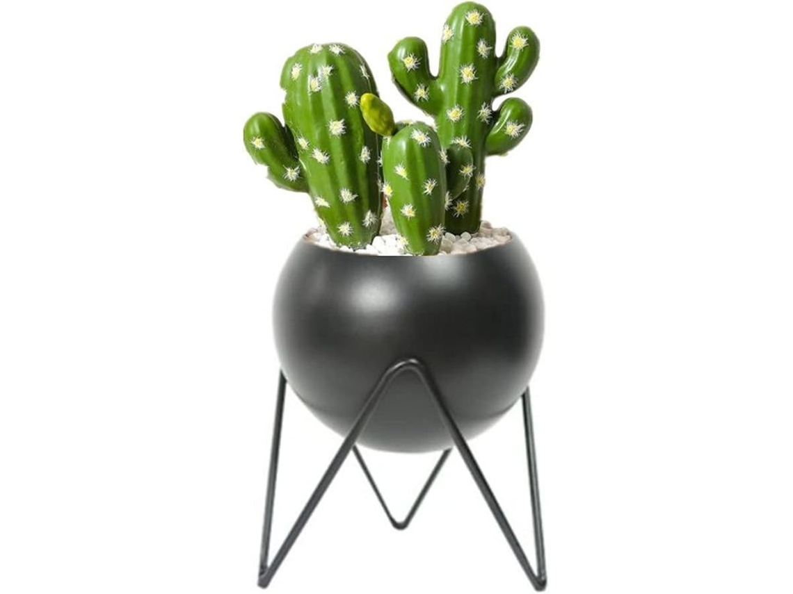 Jarrón Redondo Moderno De Metal Con Soporte - Decoración Para Interiores Y Exteriores - Negro