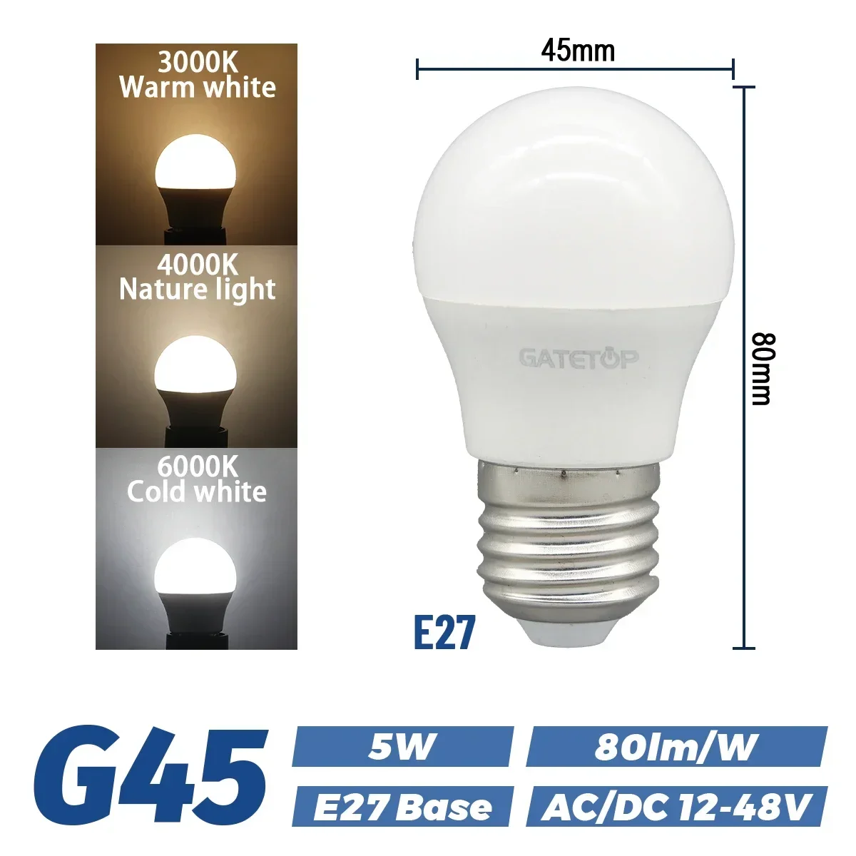 Bombillas Led De Bajo Voltaje (5w E27, Luz Blanca Cálida 3000k), Paquete De 10 Unidades, 12v-48v