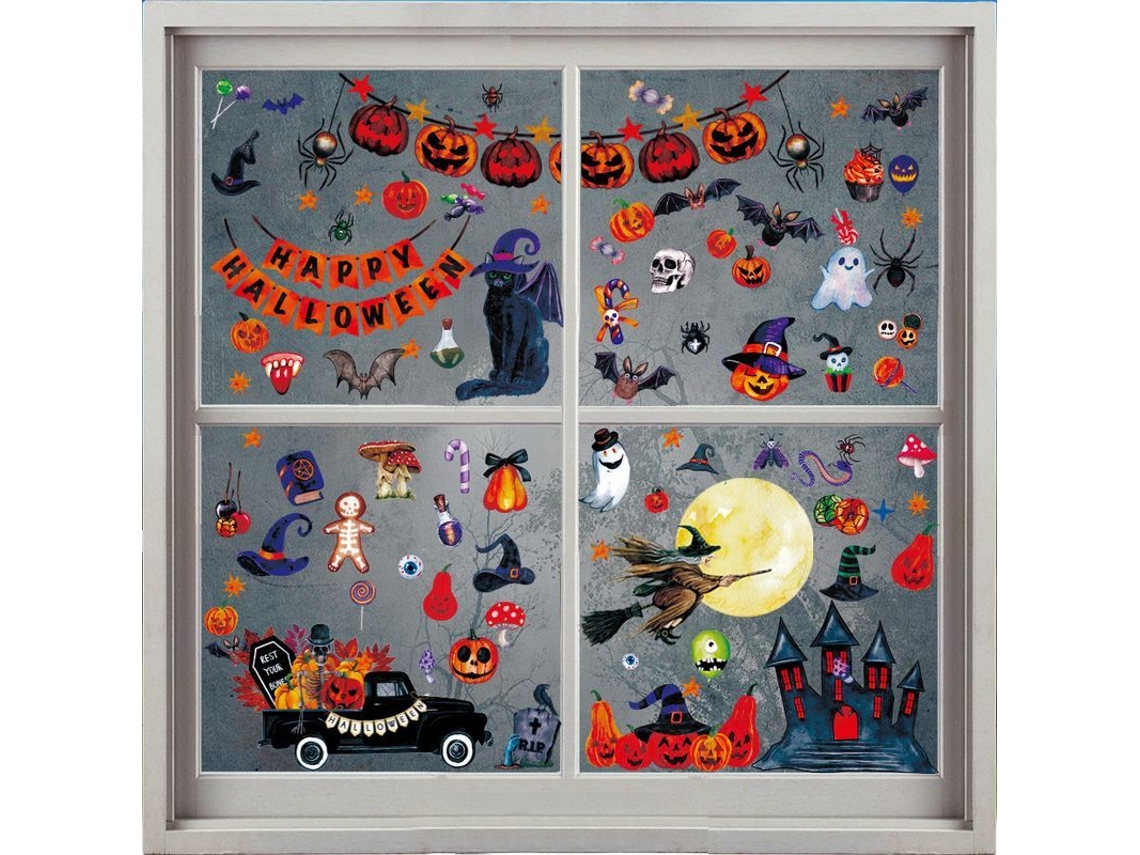 2026-decoraciones De Ventana De Halloween Con Calabaza, Araña, Fantasma Y Bruja Para Fiestas 9 Hojas