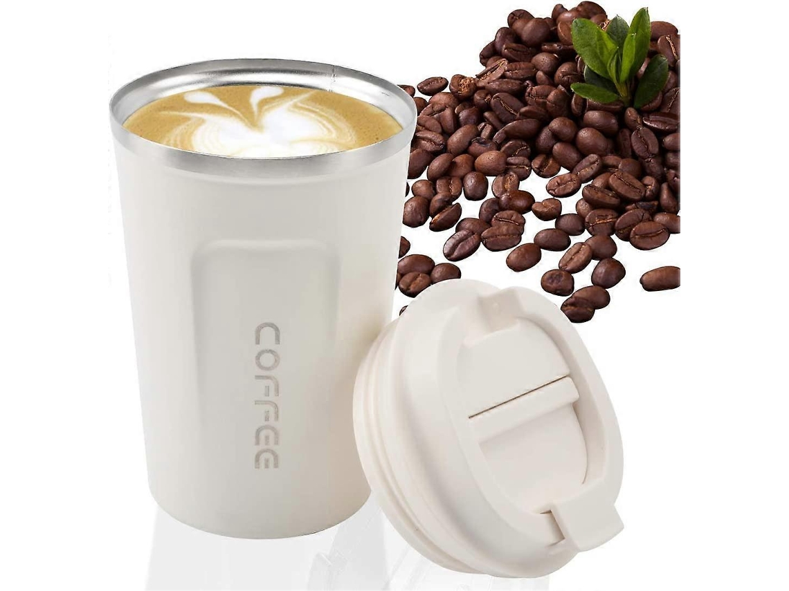 Taza De Café Blanca De Acero Inoxidable 304 Doble Pared Aislada Resistente A Fugas Reutilizable Ecológica 380ml