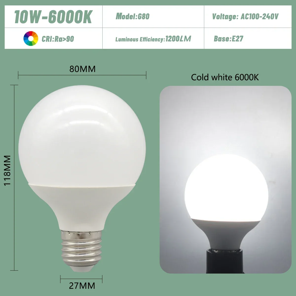 Bombillas Led E27 (10w 6000k, 4 Unidades), De Bajo Consumo, Universales, Tipo Ampolla, Para Tocador.