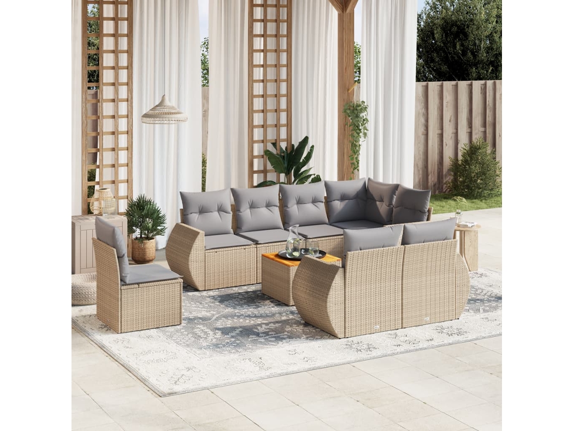 Conjunto de sofá de jardín de 9 piezas con cojines, mimbre sintético beige, Dkd Home Decor