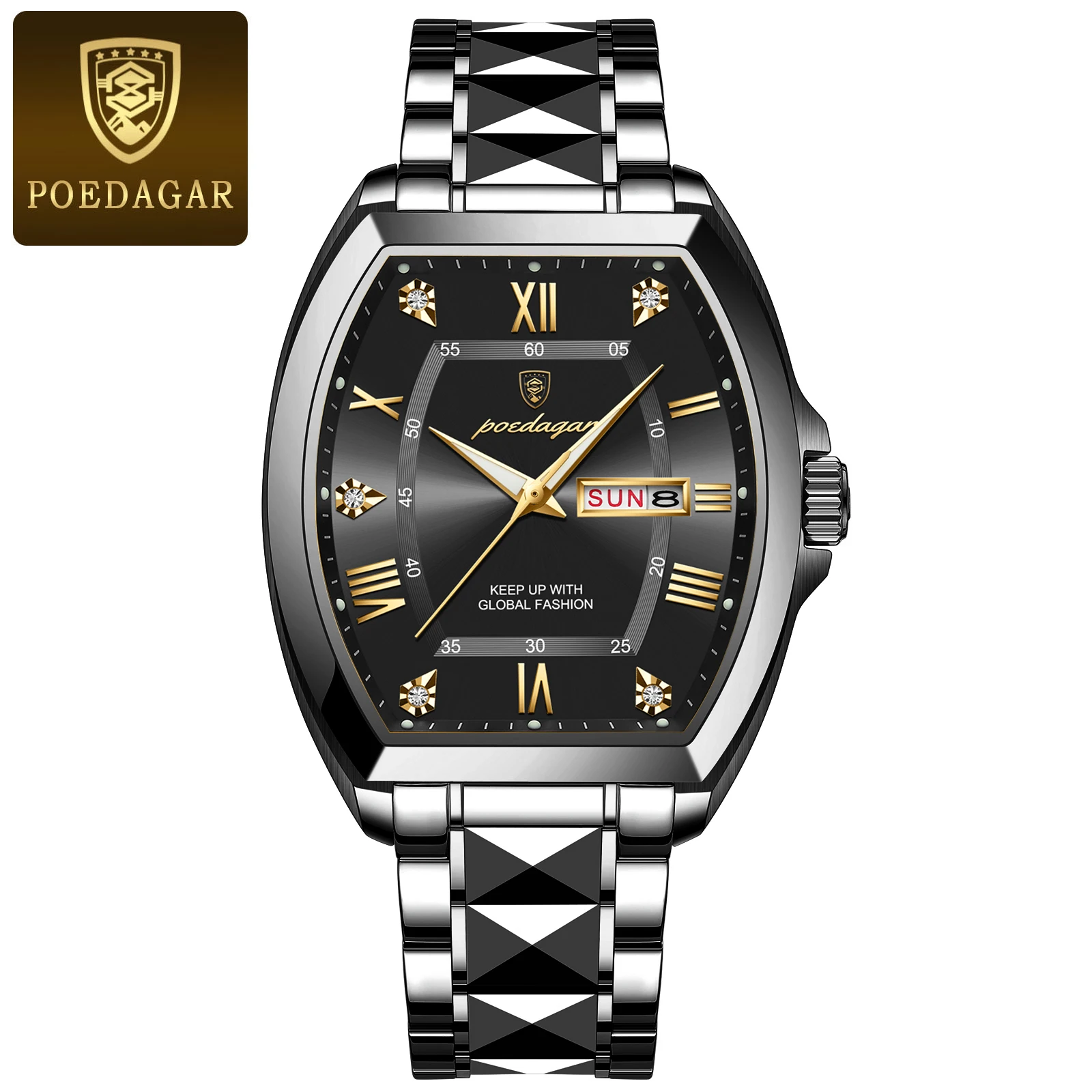 Reloj De Hombre De Acero Inoxidable (negro), Luminoso, Resistente Al Agua, Con Indicador De Fecha Y Día.