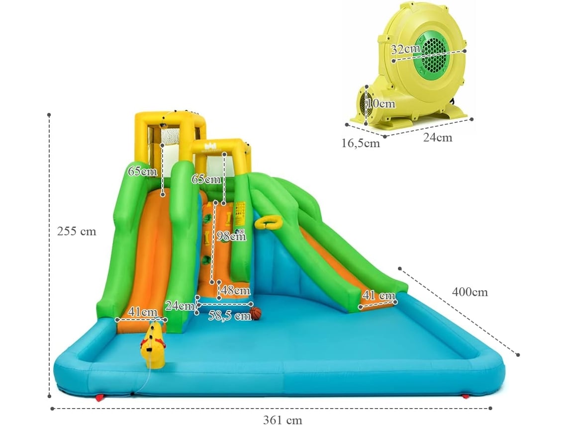 Castillo Hinchable Con Tobogán Acuático Para Niños – 490x225x240 Cm – Incluye Piscina, área De Salto – Para Jardín O Exterior