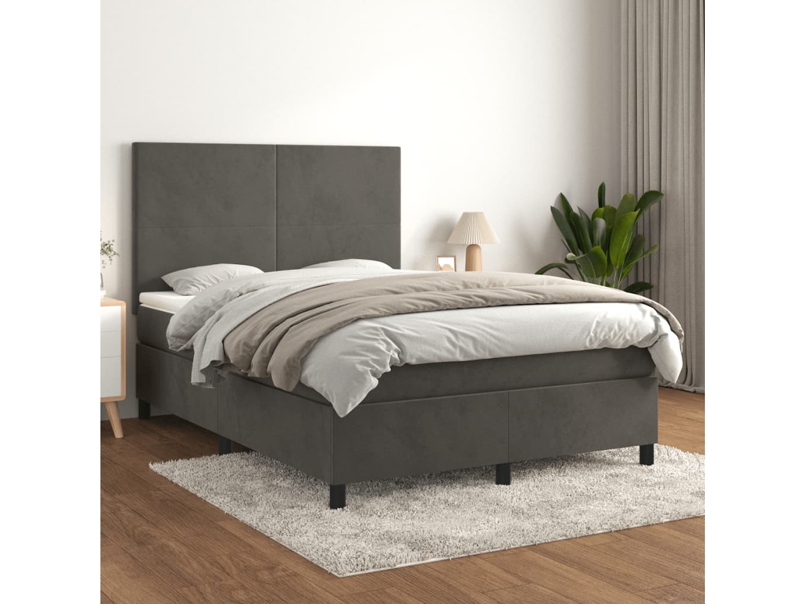 Cama Box Spring Con Colchón Terciopelo Gris Oscuro 140x190 Cm