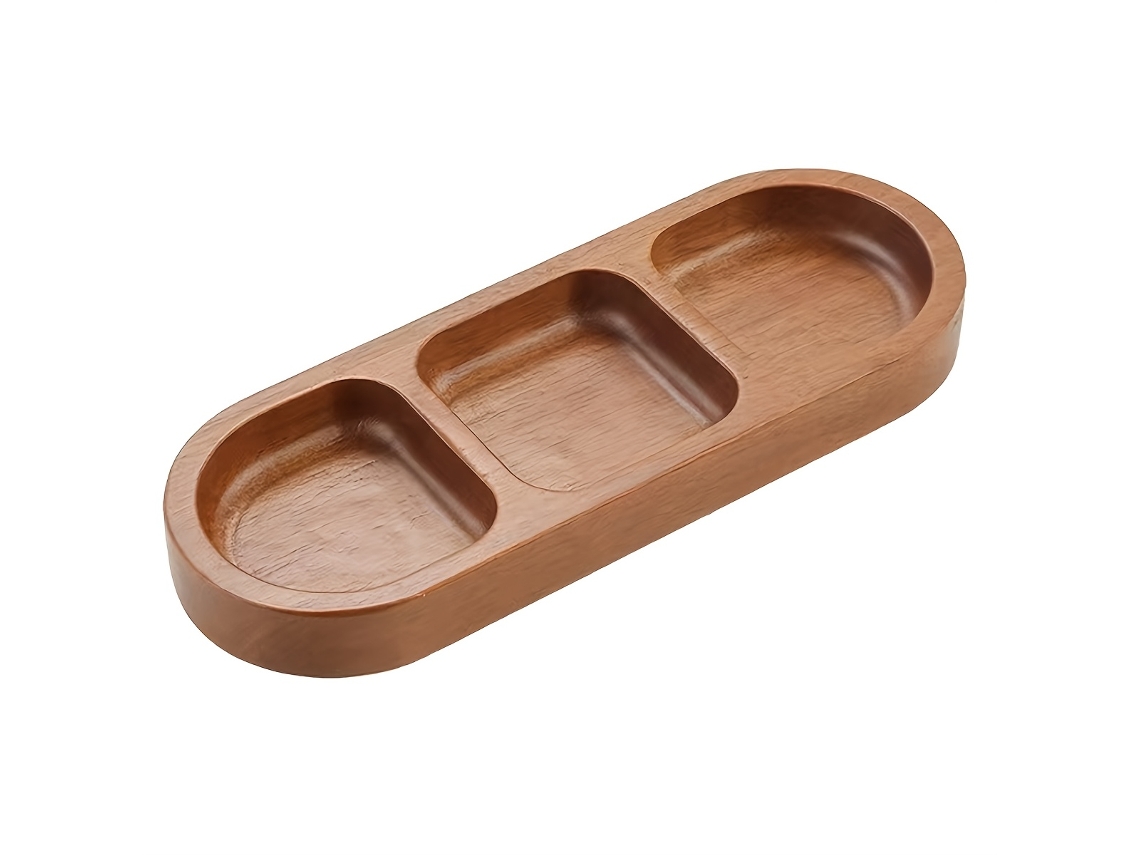 Un Pequeño Y Robusto Especiero De Madera Dividido En Tres Compartimentos Para Salsas. Es Versátil, Muy Duradero Y Compacto, Lo Que Lo Hace E