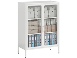 Archivador de acero para documentos con 2 puertas de cristal y estantes ajustables, 110 cm, blanco.