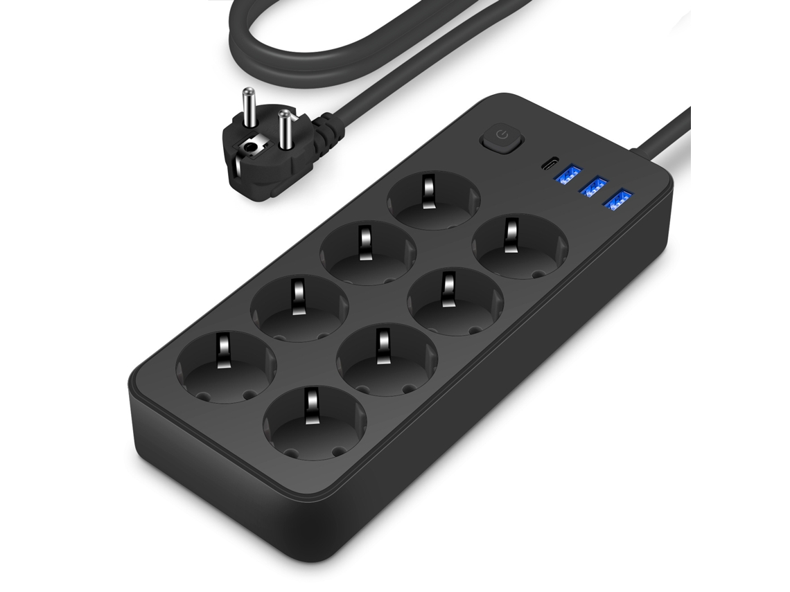 Regla 8 Tomas Con Surtidos De Protección, Interruptor, 1 Usb-c + 3 Usb-a