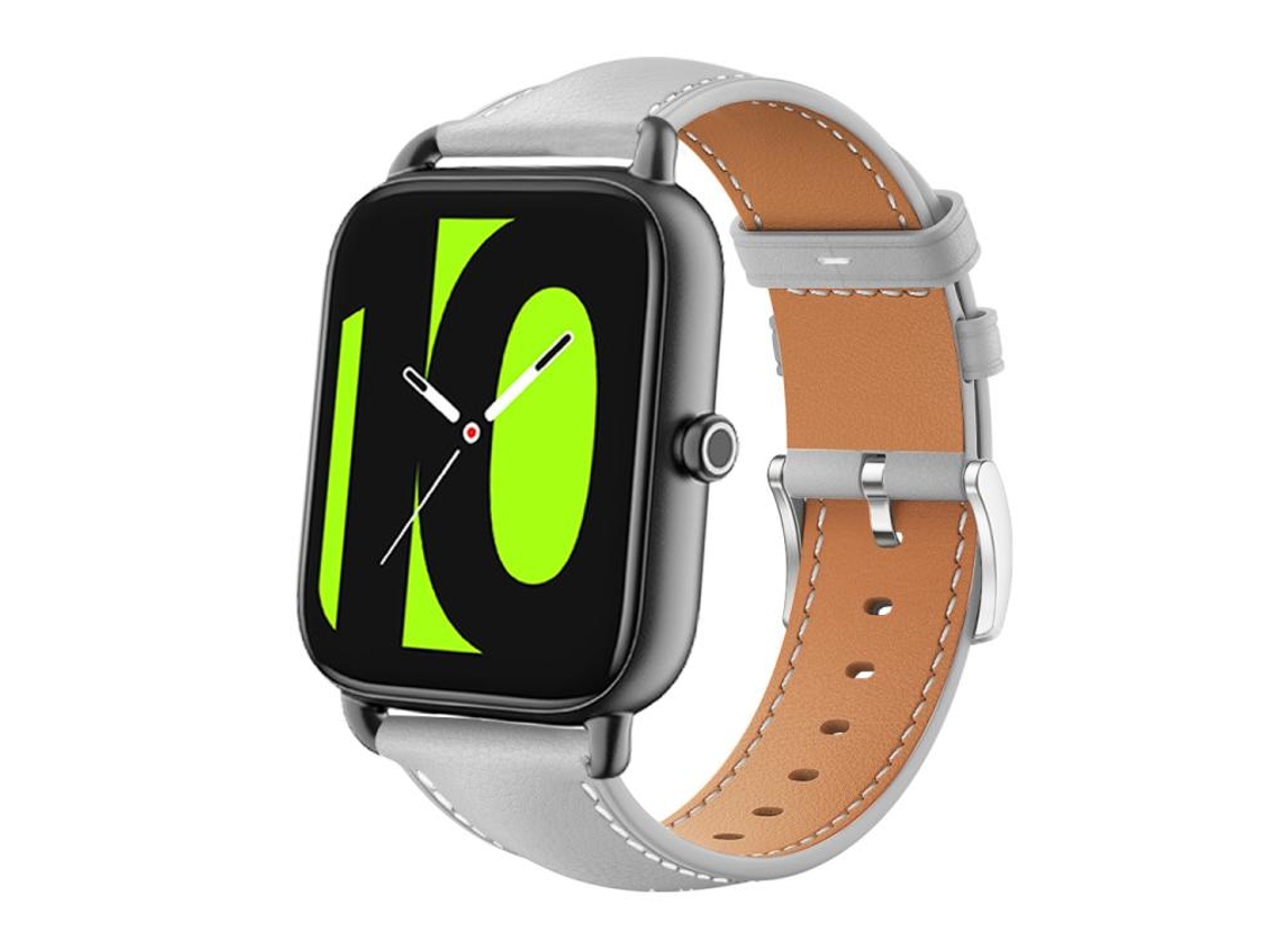 Bracelete Para Xiaomi Haylou Rs4 Plus Ls11 / Ls12 - Couro Preto - Cabeça Chata (20mm) Cinza