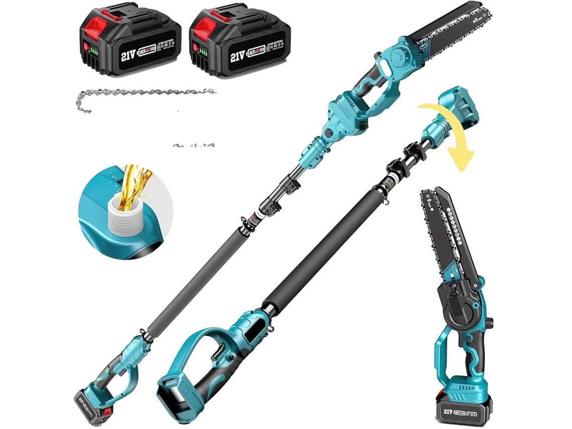 Sierra de pértiga sin escobillas, extensión ajustable, baterías recargables, 2 baterías, enchufe UE OEM