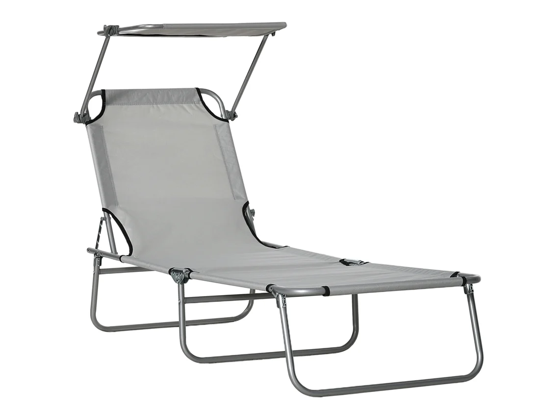 Tumbona Plegable Con Toldo De 4 Posiciones, Gris Claro.
