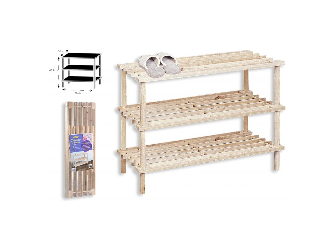 - Estanteria Zapatero Madera Zapatero Entrada Recibidor 3 Alturas - 74 X 26 X 48,5 Cm - Color Natural HERSIG