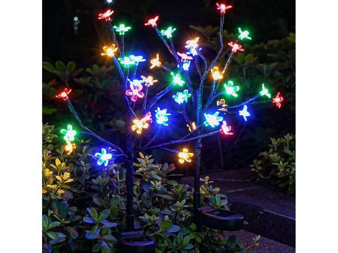 Paquete de 2 luces solares decorativas con forma de flor para caminos, pasillos, patios, jardines y decoración paisajística.