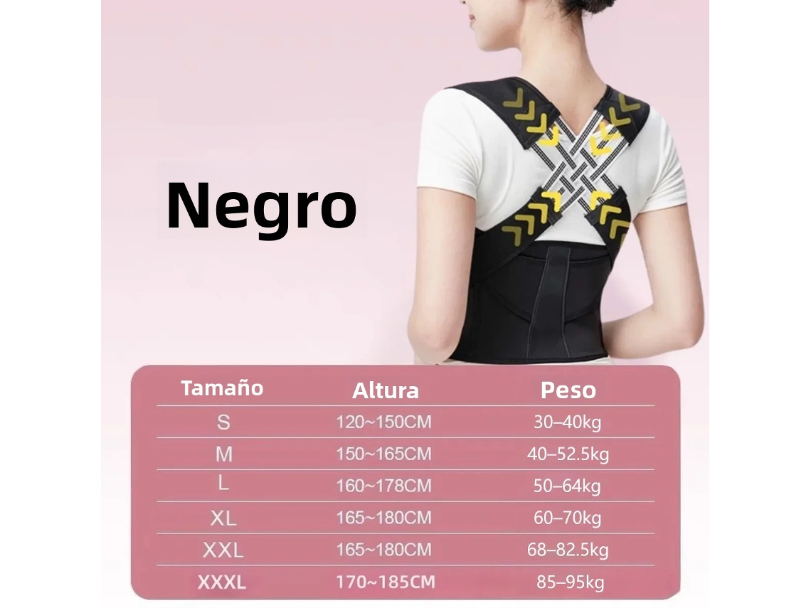 (negro Xl) Cinturón Corrector De Postura Ajustable Para Espalda Y Soporte Lumbar