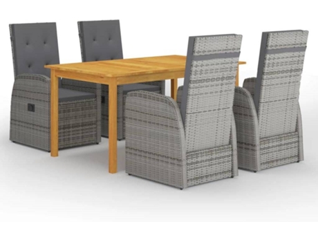 Conjunto 5 de comedor para jardín VIDAXL gris