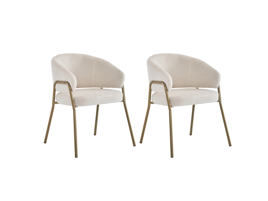 Juego de 2 Sillas Tela Sherpa Patas Doradas Beige Beige Mobrio