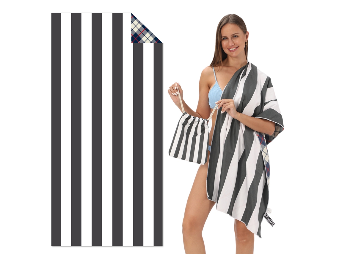 Toalla de playa de microfibra a rayas Yuysan, de alta absorción y secado rápido, 160 x 80 cm, modelo Tw12, color negro.