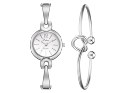 Conjunto De Reloj De Pulsera De Aleación Con Diamantes De Imitación Y Cuarzo Para Mujer P986 (plata Y Blanco)