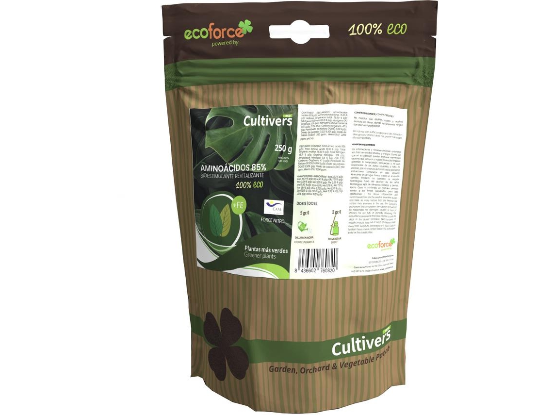 CULTIVERS Abono de Aminoácidos 85% + Hierro de 250 g Fertilizante de alta concentración con registro ecológico