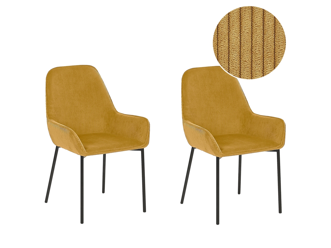 Conjunto De Cadeiras Estofadas Para Refeições Beliani Loverna De Bombazine Amarelo 54x63x87
