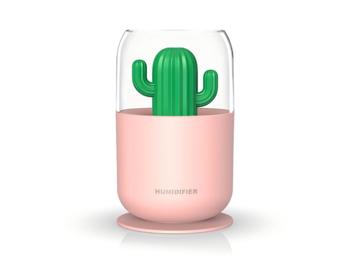 Humidificador nuevo con forma de cactus, 300 ml, funcionamiento silencioso, ideal para el hogar y la oficina. Tienda PAPRIKA (rosa)