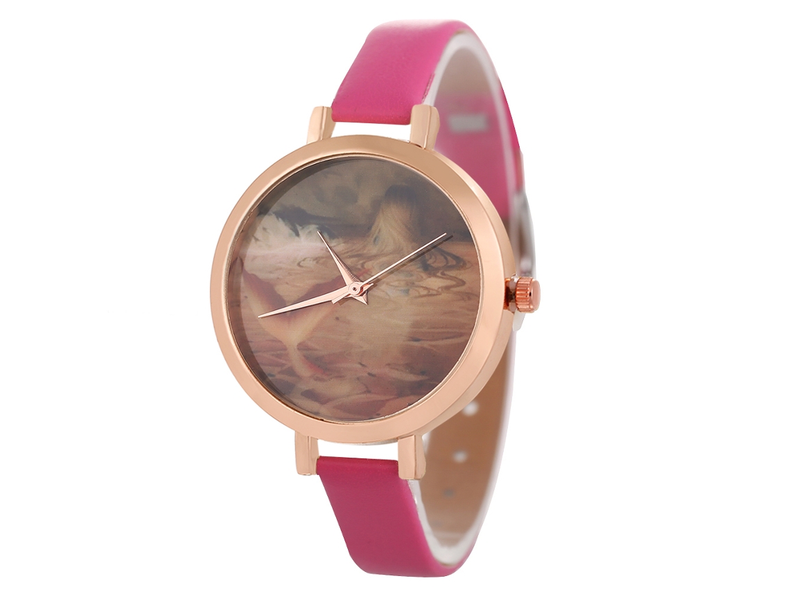 Reloj De Pulsera Analógico De Cuarzo Rosa Y Rojo Para Mujer, Estilo Ejecutivo, Con Esfera Redonda.