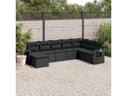 Conjunto de 8 sofás de jardín con cojines de mimbre sintético negro, Dkd Home Decor