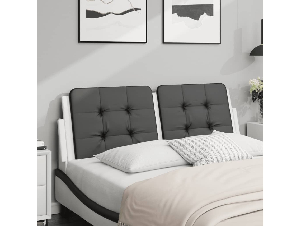 Cabecero De Cama Acolchado Cuero Sintético Negro Blanco 140 Cm