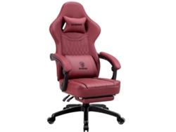 Silla ergonómica para juegos con masaje lumbar, cojín de resortes independiente, reposapiés integrado y piel sintética transpirable (rojo)