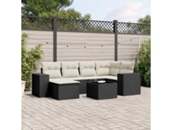 Conjunto de sofá de jardín de 7 piezas con cojines de mimbre negro de DKD Home Decor