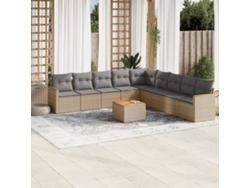 Conjunto de sofá de jardín de 10 piezas con cojines, mimbre sintético beige, Dkd Home Decor