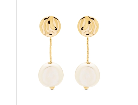 Pendientes, vidthas perla blanca acabado en oro amarillo de 18 quilates