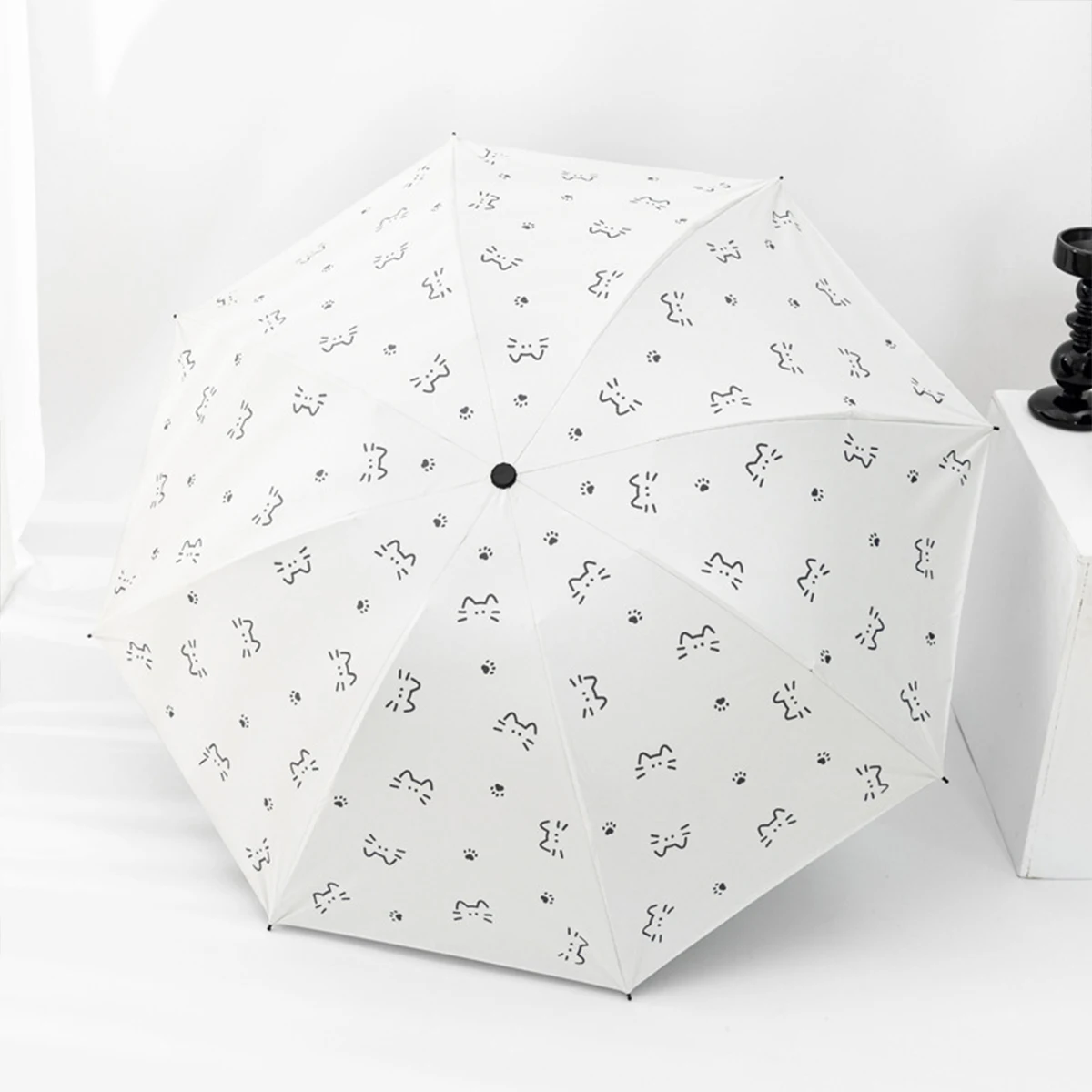 Paraguas Automático (blanco) Con Diseño De Gato Curativo, Paraguas Portátil Para El Sol.