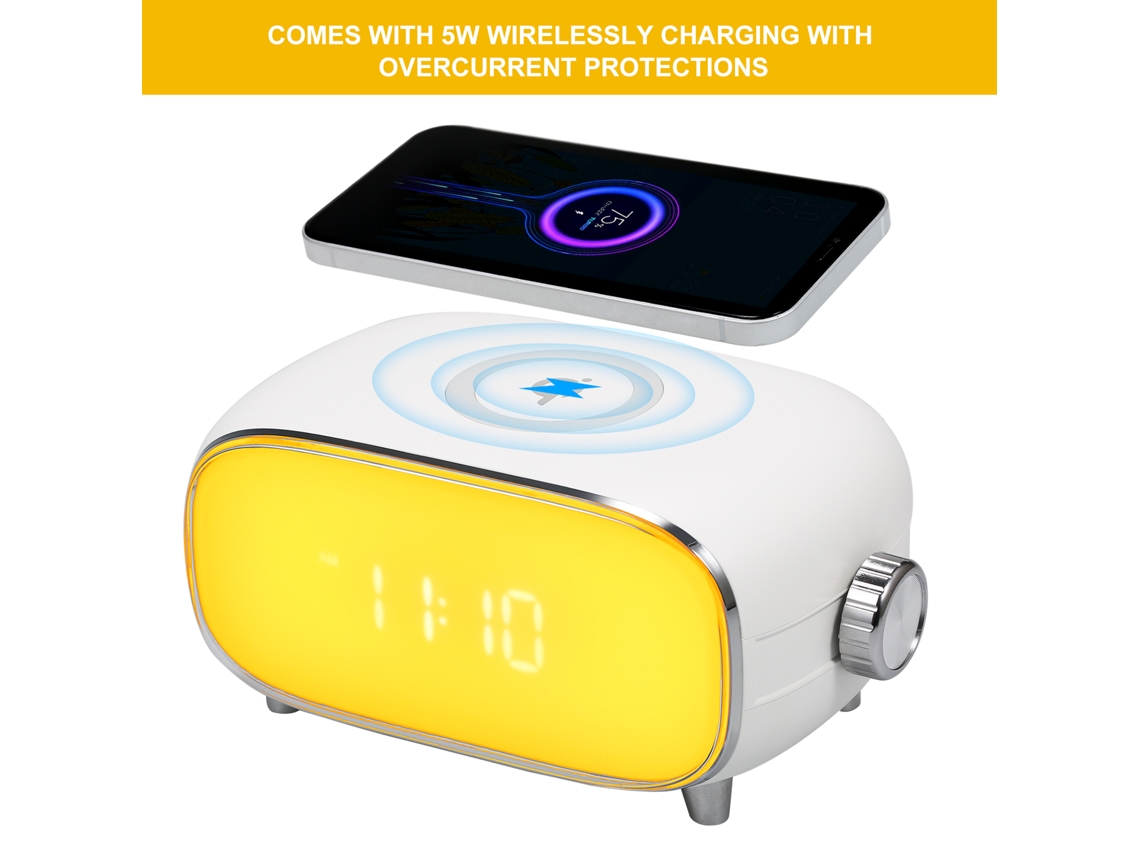 2026-luz Despertador Radio Fm Multifuncional Con Carga Inalámbrica 5w, Reloj Alarma, Simulación Amanecer Y Atardecer, Brillo Regulable 10 Niveles