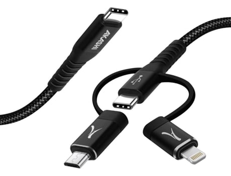 Cable AKASHI DATA-AKA-31 (Micro-USB + USB-C + Lightning - 1 m - Negro)