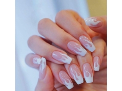 24 Uñas Postizas Cuadradas Acrílicas Con Forma De Llama Para Manicura Casera Para Mujeres Y Niñas.