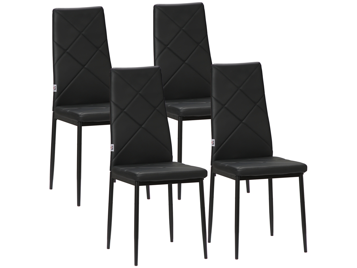 Juego De 4 Sillas De Comedor De Piel Sintética Con Respaldo Alto Y Patas De Metal Negro.