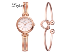 Reloj De Cuarzo Para Mujer Con Brazalete De Aleación, Decoración En Oro Rosa Y Diamantes De Imitación Blancos, Ivpai