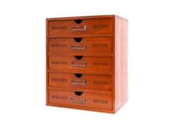 Organizador de escritorio de madera con 5 cajones, color marrón.