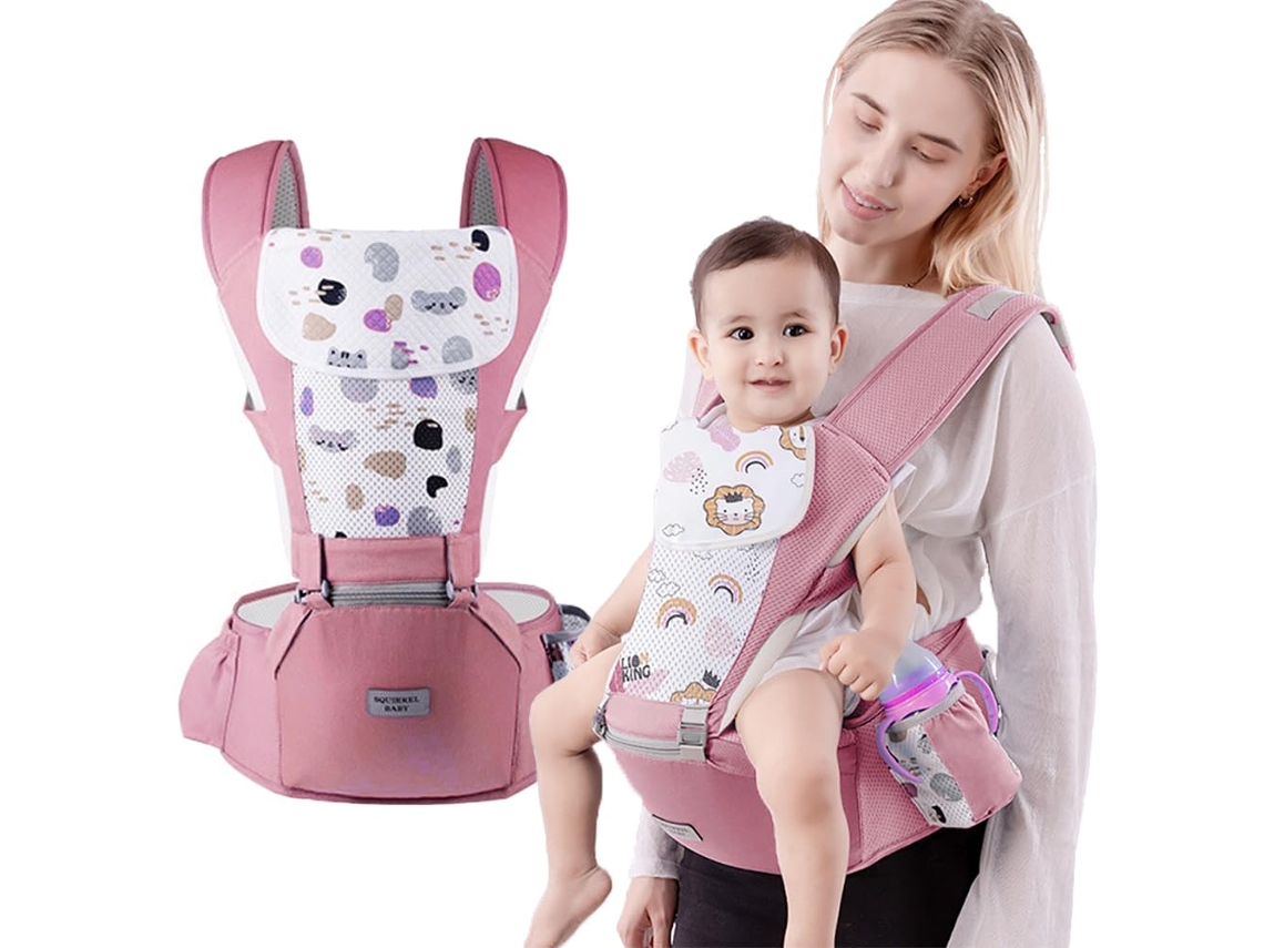 Portabebés ligero y multifuncional con correa de hombro ajustable para bebés de 0 a 36 meses, color rosa GERTIZ