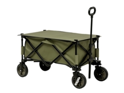 Carrito de playa plegable con asa telescópica y 5 bolsillos, 108x55x93 cm, color verde.