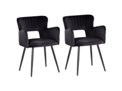 Conjunto De 2 Cadeiras De Refeição Com Apoios De Braços Beliani Sanilac De Veludo Preto 54x50x76