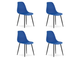 Silla De Comedor Juego De 4 Piezas Kaleo Asiento Azul, Piernas Negras, Asiento Ergonómico, Patas Niveladoras Ajustables