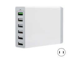 Cargador de viaje multifuncional con 6 puertos USB (100-240 V), enchufe estadounidense, 6 puertos, color blanco.